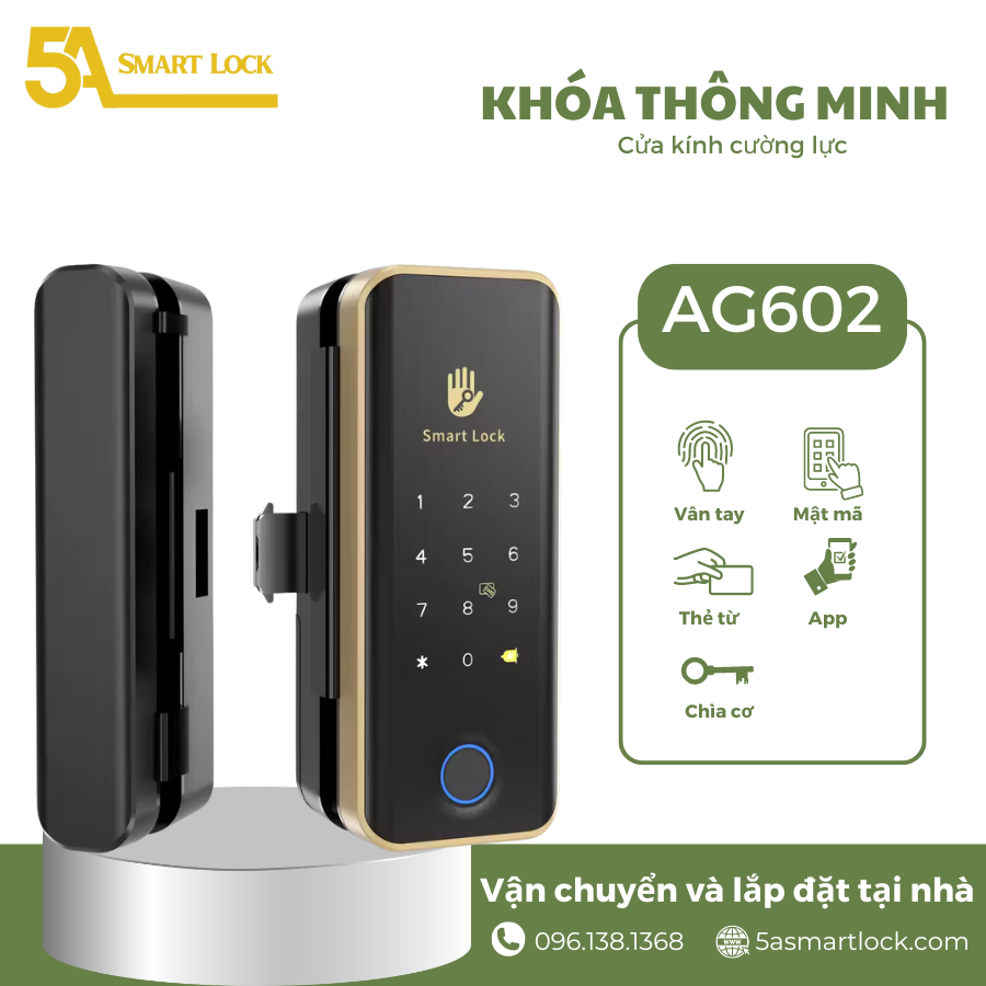 Khóa cửa kính vân tay 5A Smartlock AG602